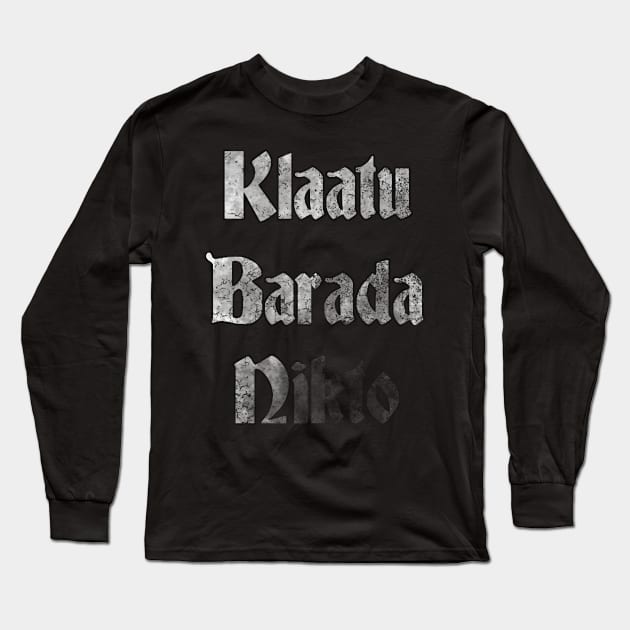 Klaatu Barada Necktie (white) Long Sleeve T-Shirt by lucafon18